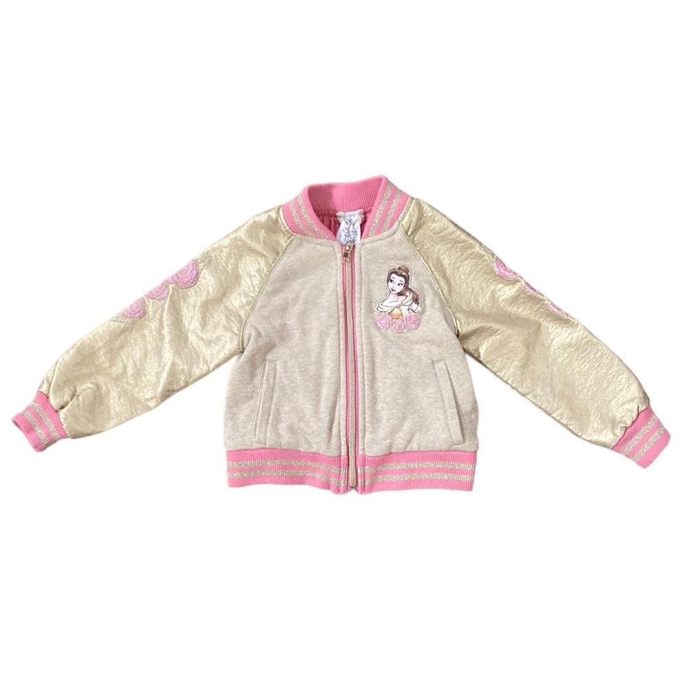 Disney Princess Beauty and The Beast Embroidered Bomber Varsity Jacket Gold 3